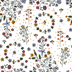 Wild flowers.Floral vector pattern. Template for printing onto fabric, wrapping paper, textiles. Limited palette 