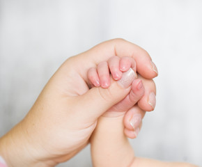 Obraz na płótnie Canvas Newborn baby hand in mom's hand