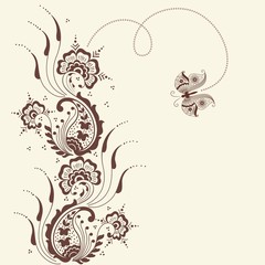 Vector illustration of mehndi ornament. Traditional indian style, ornamental floral elements for henna tattoo, stickers, mehndi and yoga design, cards and prints. Abstract floral vector illustration.