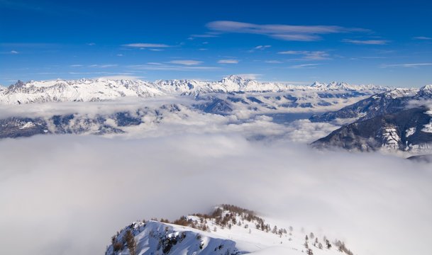 Sea of clouds over Valtellina, Cima della Rosetta, Valgerola, Lombardy, Italy