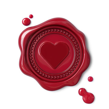 Red wax seal with heart sign