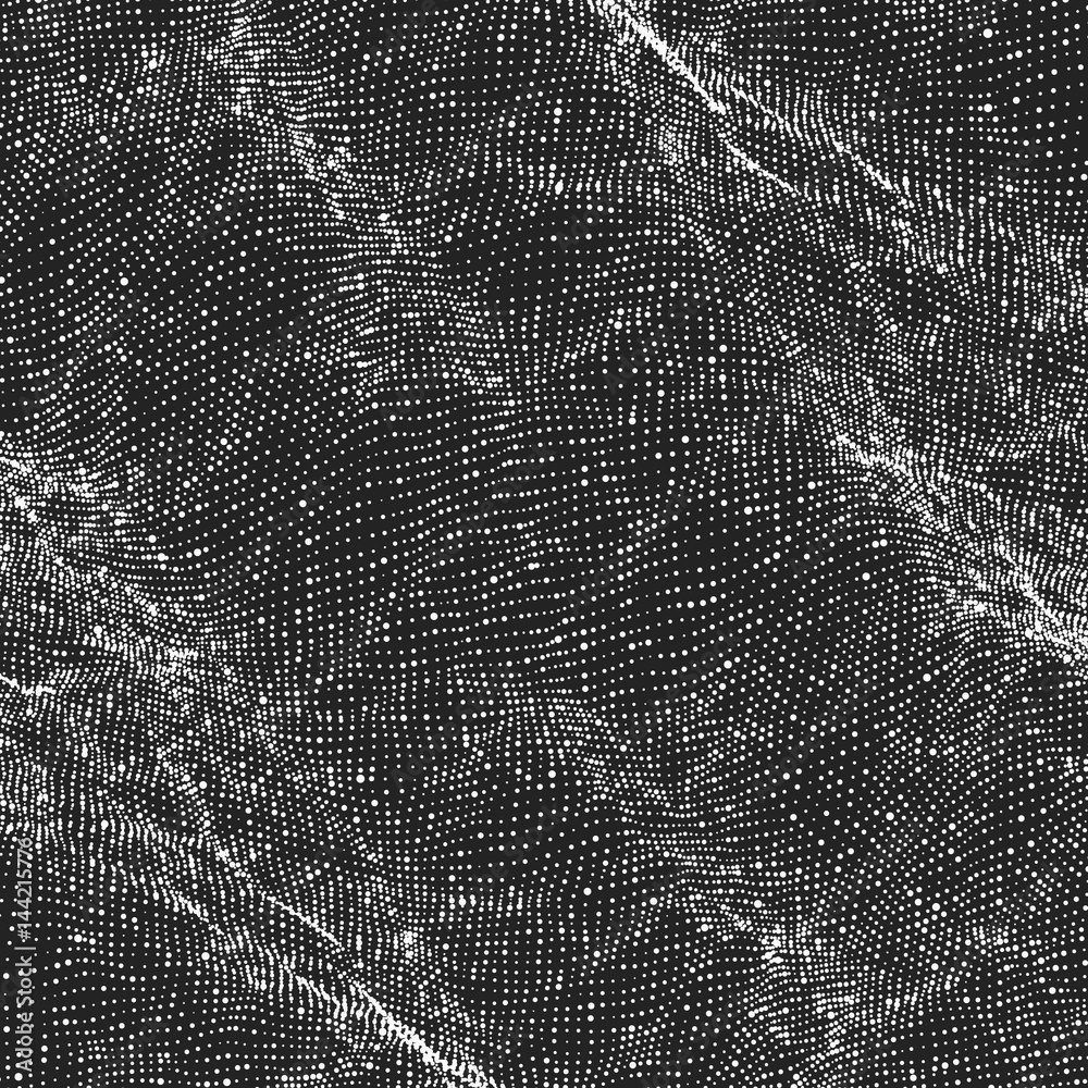 Poster abstract vector monochrome wave mesh background. point cloud array. chaotic light waves. technologic