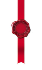 Red wax seal with vertical ribbon