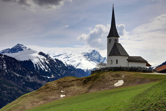 The beautiful church of Tenna, in Surselva, Grisons, Switzerland