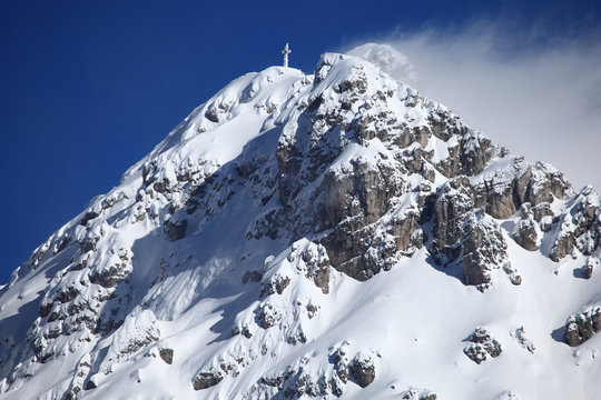 The summit of monte Resegone covered by snow, from Monte Magnodeno, Province of Lecco, Lombardy, Italy