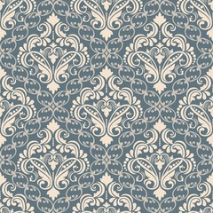 Vector damask seamless pattern background. Classical luxury old fashioned damask ornament, royal victorian seamless texture for wallpapers, textile, wrapping. Exquisite floral baroque template.