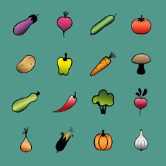 Set of vector vegetables. Hand drawn vegetable icons.