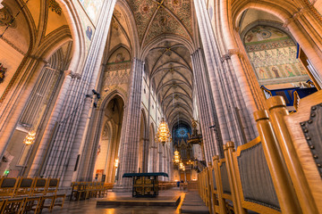Uppsala - April 08, 2017 : Inside the cathedral of Uppsala, Sweden