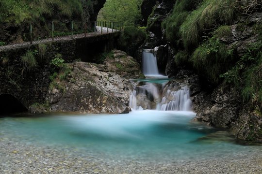 Poz di Ca&Atilde;&nbsp;i, a waterfall in Val Vertova, Val Seriana, Province of Bergamo, Lombardy, Italy
