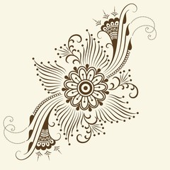 Vector illustration of mehndi ornament. Traditional indian style, ornamental floral elements for henna tattoo, stickers, mehndi and yoga design, cards and prints. Abstract floral vector illustration.