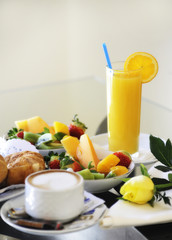 Vertical shot of a simple breakfast room service setting