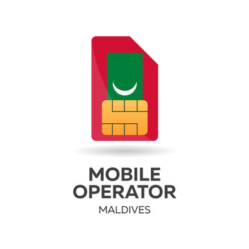 Maldives mobile operator. SIM card with flag. Vector illustration.