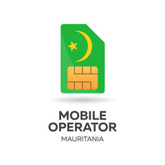 Mauritania mobile operator. SIM card with flag. Vector illustration.