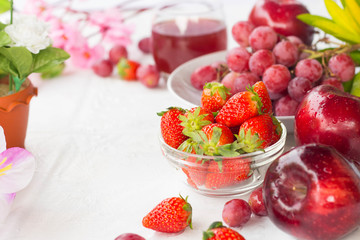 Fresh red fruit mix and juice for healthy