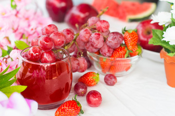 Fresh red fruit mix and juice for healthy