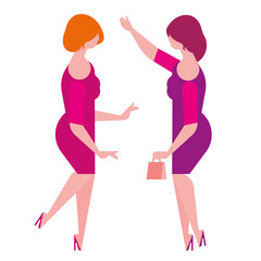 Two women girlfriends model size plus met, flat illustration