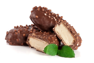 chocolate candy with nuts isolated on white background