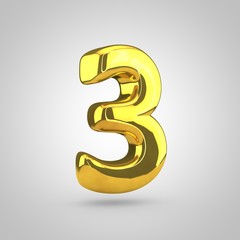 Naklejka premium Złoty numer 3 na białym tle
