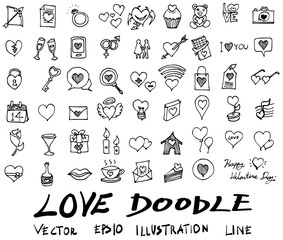 love doodle icon set isolated, vector illustration hand drawn eps10