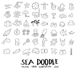 sea doodle drawing vector set eps10