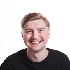 Obraz premium Facial expression, emotions, cheerful man laughing