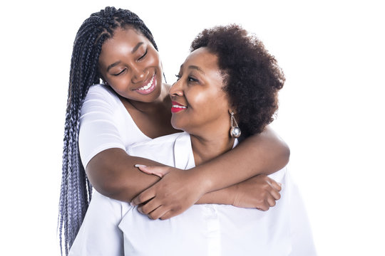 mother and her teenage daughter isolated on white