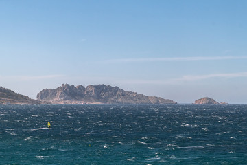 Wind Surfer on the Mediterranean Sea on a Windy Day near Marseilles
