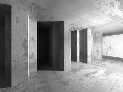 Dark basement empty room interior. Concrete walls
