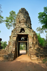 Naklejka premium Entrance gate of Ta Prohm temple at Angkor, Siem Reap, Cambodia