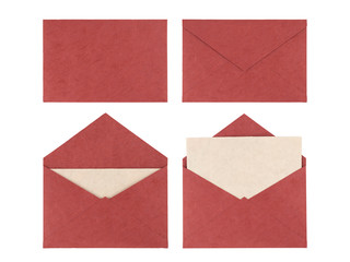 Red envelope made from natural fiber paper isolated on white background. Clipping path included.