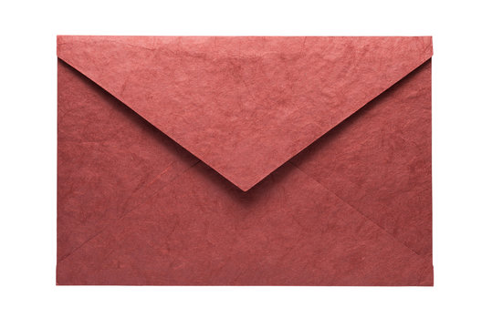 Red envelope made from natural fiber paper isolated on white background. Clipping path included.