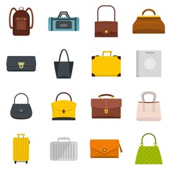 Bag baggage suitcase icons set in flat style