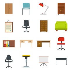 Office furniture icons set in flat style