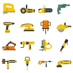 Electric tools icons set in flat style