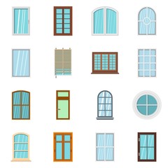 Plastic window forms icons set in flat style