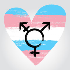 Transgender pride flag in a form of heart with transgender symbol