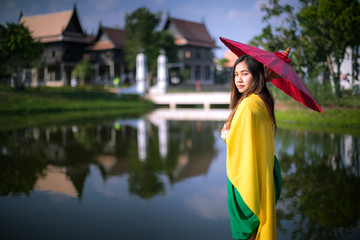 Thai woman dressing with traditional style