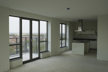 Skyline van Tilburg gezien vanuit 10 hoog aan de Piushaven