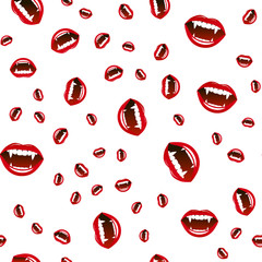 Seamless pattern of sexy lips on white background.  Vector illustration