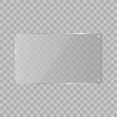 Realistic horizontal transparent glass frame with shadow on transparent background.   Vector illustration

