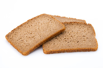 Slices of rye bread isolated on white background.