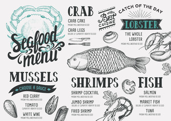 Seafood menu restaurant. - obrazy, fototapety, plakaty