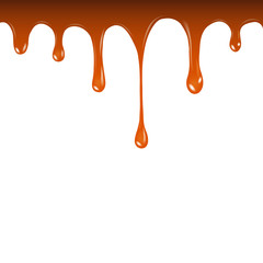 Vector liquid caramel drip pattern isolated on a white background. Liquid caramel streams 