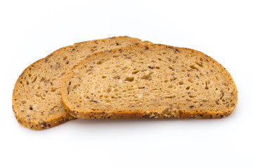 Rye bread slice isolated on white background.