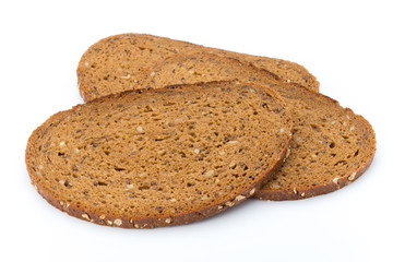 Slices of rye bread isolated on white background.