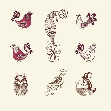 Vector illustration of birds mehndi ornament. Traditional indian style, ornamental floral elements for henna tattoo, stickers, mehndi and yoga design, cards and prints.