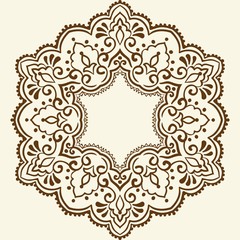 Vector ornamental round lace with damask and arabesque elements. Mehndi style. Orient traditional ornament. Zentangle-like round colored floral ornament.