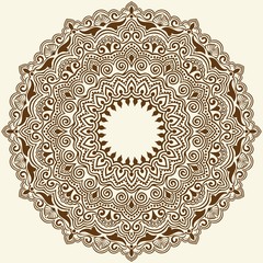 Vector ornamental round lace with damask and arabesque elements. Mehndi style. Orient traditional ornament. Zentangle-like round colored floral ornament.