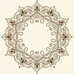 Vector ornamental round lace with damask and arabesque elements. Mehndi style. Orient traditional ornament. Zentangle-like round colored floral ornament.