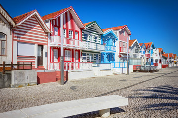 Typical houses with stripes in Costa Nova, Aveiro